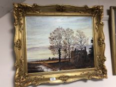 Badix : Study of a farmhouse by trees, oil on board,