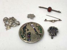 Six silver brooches