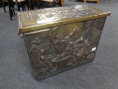 A late 19th century Belgian embossed brass storage box by A. Arens and Co.