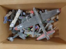 A box of wooden model aircraft