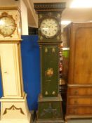 A continental painted case longcase clock with pendulum and weights