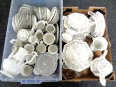Two boxes containing a large quantity of Johnson Brothers dinnerware,