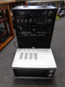 A stereo karaoke sing-a-long machine and a microwave