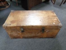 A late 19th century leather travel trunk bearing the inscription 'J. E.