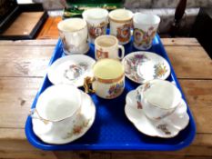 A tray containing Edwardian and later commemorative china