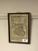 An antique coloured map of the Road from Whitby to Durham, 13 cm x 19.5 cm.