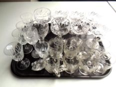 A tray of cut and etched glass,