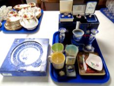 A tray containing a pair of Spode Italian candlesticks with matching votive and candle (boxed) with