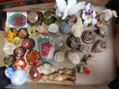 A box of glass paperweights,