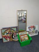 A gilt framed rectangular mirror together with a box containing circular gilt mirror,