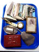 A tray containing oriental lacquered table box, Rotbart blade sharpener,