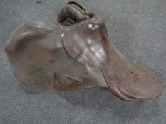 A leather saddle.