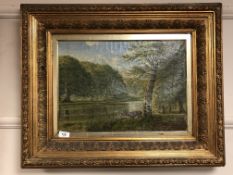 Continental School : A deer by a river, oil-on-canvas, 46 x 33 cm.