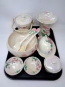 A tray containing nine pieces of Maling lustre including biscuit barrel,