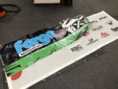 A collection of seven large vinyl advertising signs/paddock banners all relating to