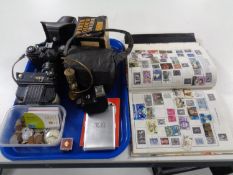 A tray containing miscellanea including assorted coinage, Smith's Empire pocket watch, phone cards,
