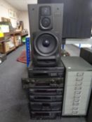 An Aiwa HiFi system with speakers together with a Technics AV control stereo receiver SA-AX540.