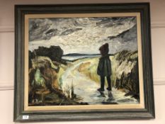 Continental School : Figure by a coast, oil-on-canvas, 75 x 60 cm.