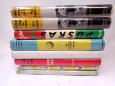 Eight football books bearing signatures including Stanley Matthews, Len Shackleton, Trevor Ford,