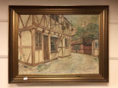 Continental School : A view along a town street, oil-on-canvas, 89 x 66 cm.