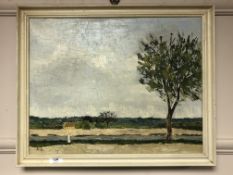 Continental School : A tree by a canal, oil-on-canvas, 49 x 39 cm.