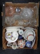 Two boxes containing assorted ceramics and glassware including a 19th century Burslem tea and