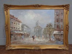 A modern Burnett oil painting: Parisian street scene, on canvas, in a gilt frame.