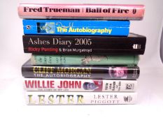 Seven sports books bearing signatures including, Cliff Morgan, Lester Piggott, Ricky Ponting,