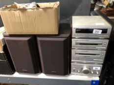 A Technics four piece mini HiFi system with speakers and lead (continental wiring).