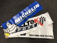 A collection of ten vinyl advertising banners all relating to motoring/motorsports : Castrol,