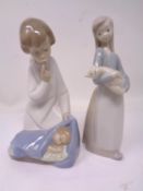 Two Lladro figures - Cherub with baby and Girl with pig