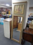 A 19th century hall mirror in painted and gilt frame surmounted by a hand painted panel depicting