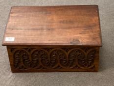 A carved mahogany bible box, width 43.5 cm.