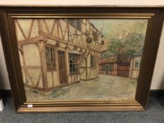 Continental School : A view along a town street, oil-on-canvas, 89 x 66 cm.