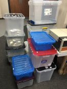 A quantity of plastic storage crates.