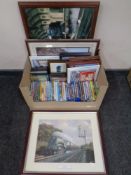 A box containing a quantity of DVDs and Blu-rays relating to trains and railways together with