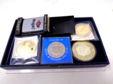 A Jim Beam Zippo lighter (boxed) together with a commemorative crown and three gold plated