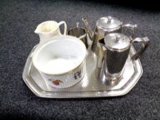 A stainless steel Old Hall tea service with tray,