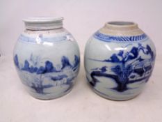 Two Chinese glazed ceramic temple jars, one with lid.