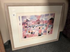 A continental colour print depicting abstract buildings,