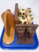 Three pairs of wooden bookends.