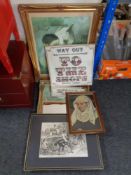 A gilt framed bevelled mirror together with a gilt framed print 'Girl with horse',