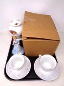 A tray containing Royal Albert Old Country Roses lidded pot,