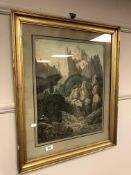A continental colour print depicting mountains 38cm x 48cm