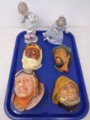 Four Bossons wall plaques including The Pilot together with two Nao figures.