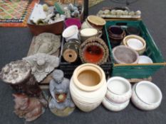 A pallet containing a large quantity of assorted plant pots, stoneware trough, garden figures,