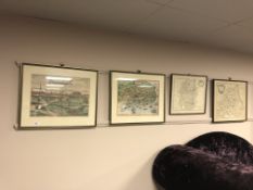 A 19th century map of Durham, 47cm x 41cm, together with three further maps.