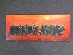 A 20th century print on panel abstract buffalo.