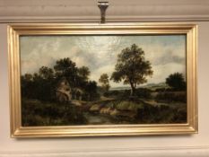 Continental School : A fisherman by a river, oil on canvas, 45 cm x 24 cm.