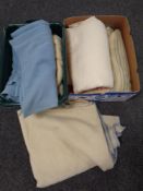 A box and a crate containing a quantity of wool blankets.